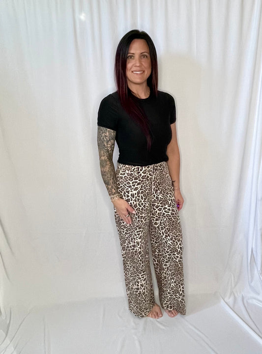 Washed Animal Print Twill Pants