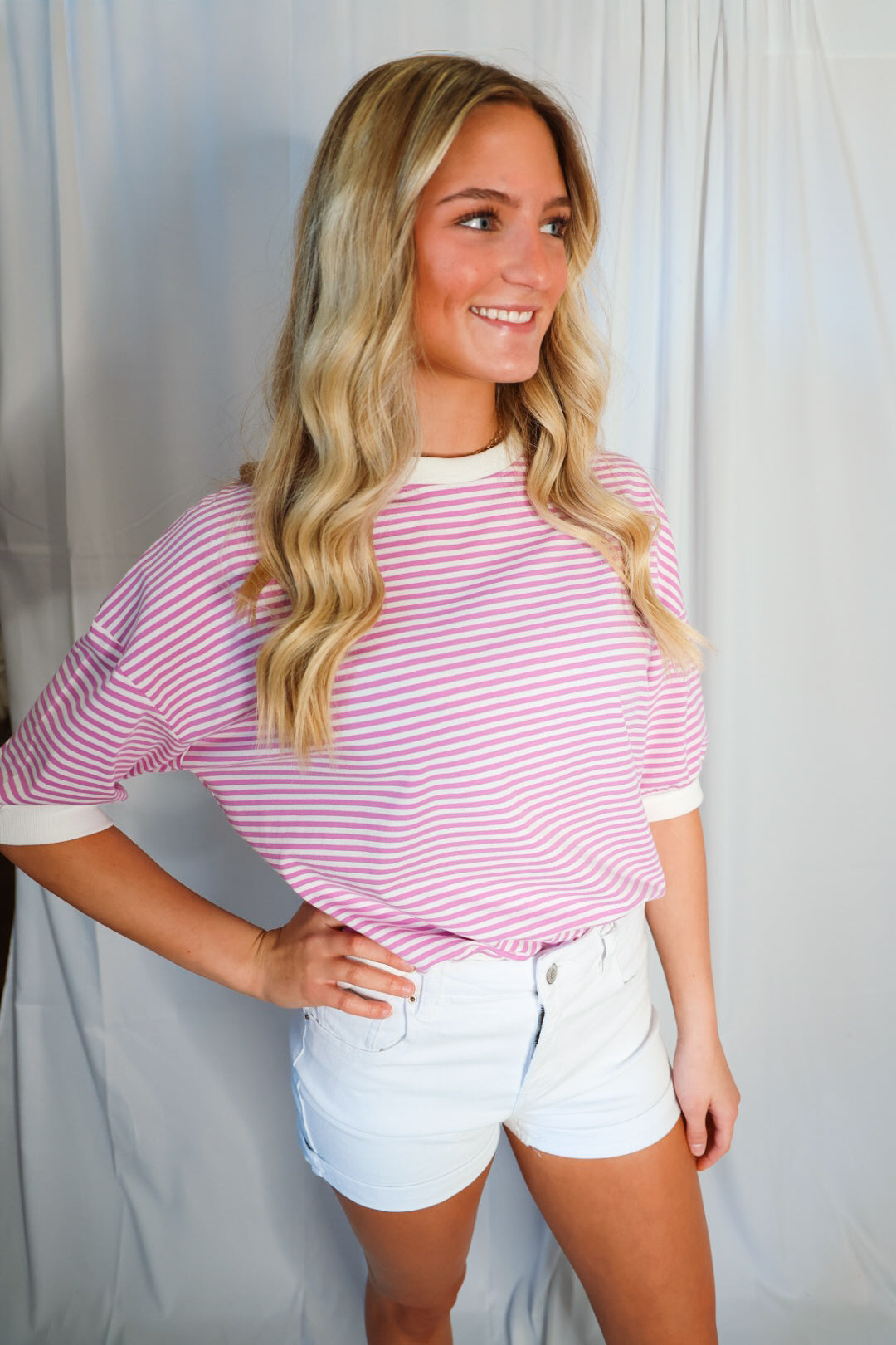 Striped Contrast Trim Banded Bottom Top