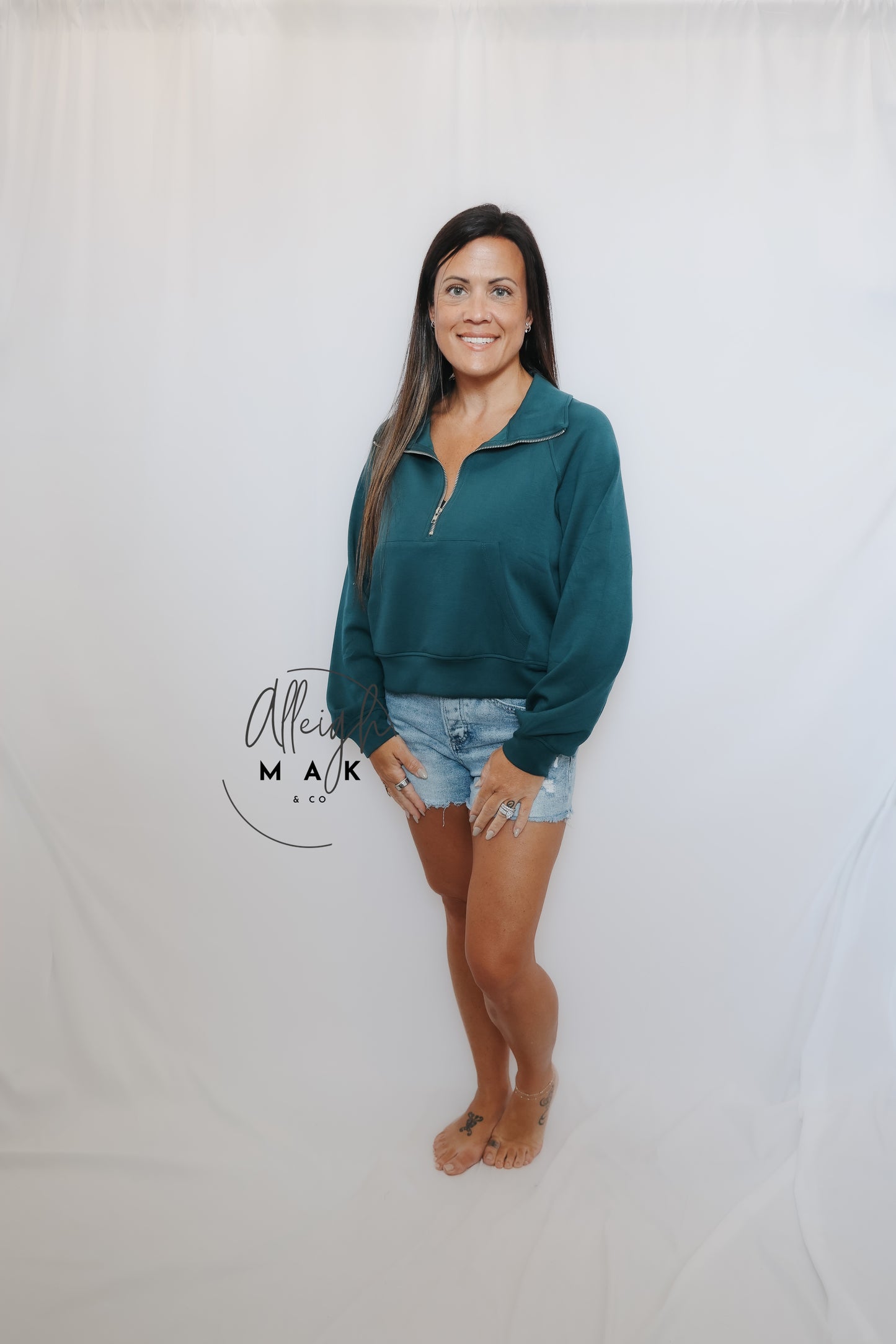 Scuba Half Zip-Up High Neck Collar Sweatshirt