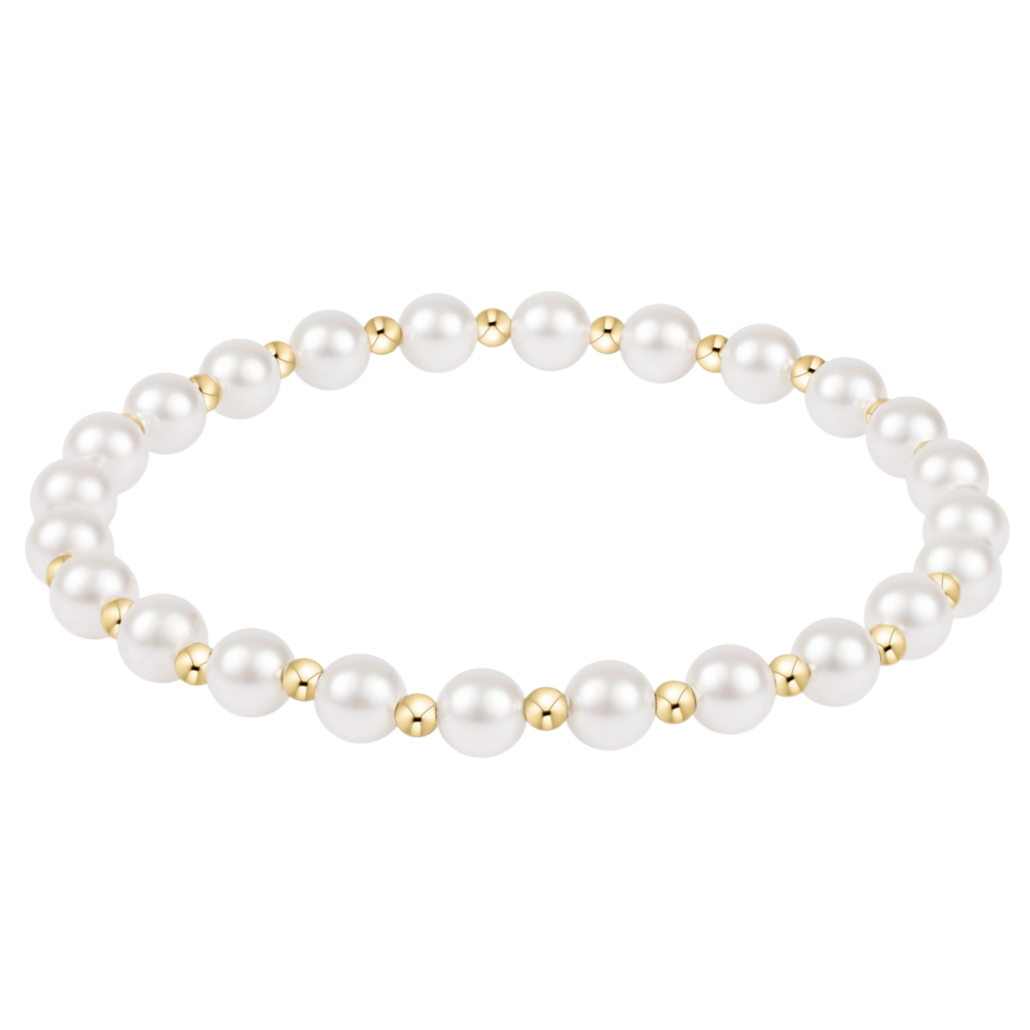 Pearl bracelet with gold beads on a white background