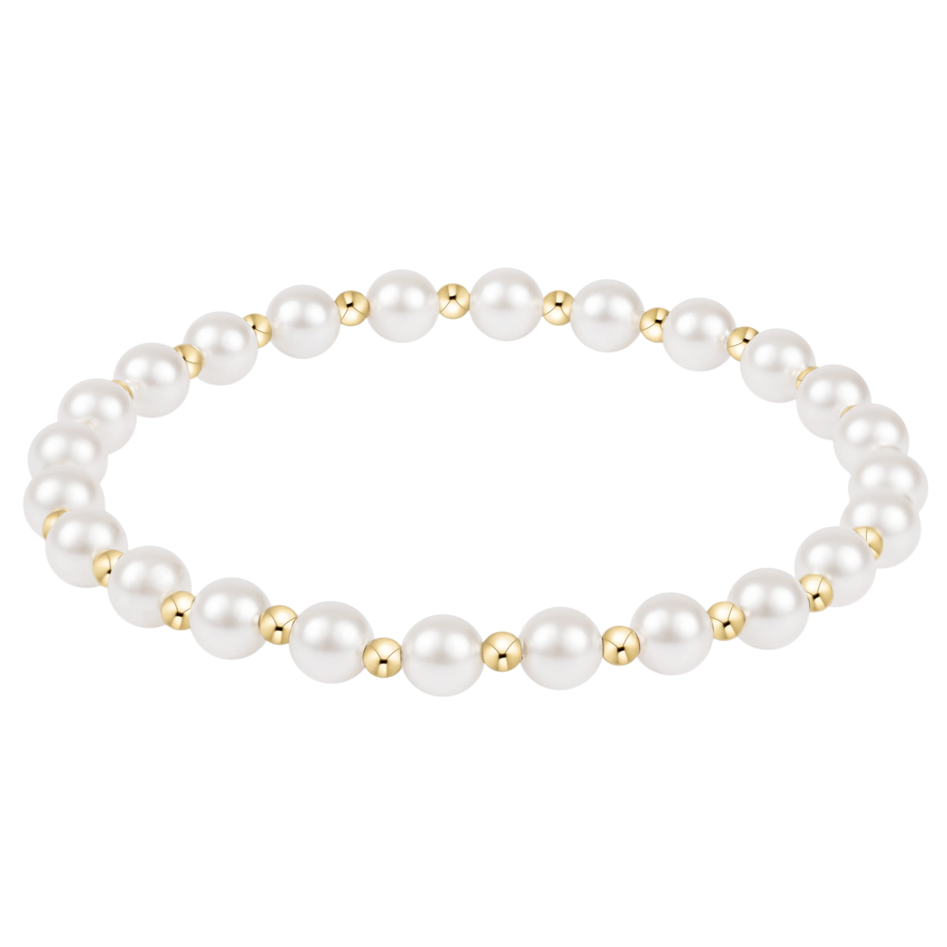 Pearl bracelet with gold beads on a white background