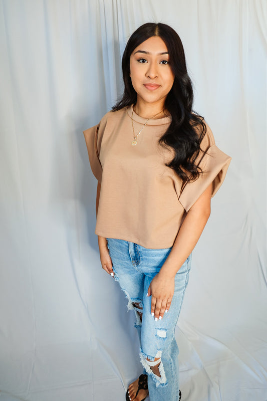 Solid Scuba Fold Wide Sleeves Top