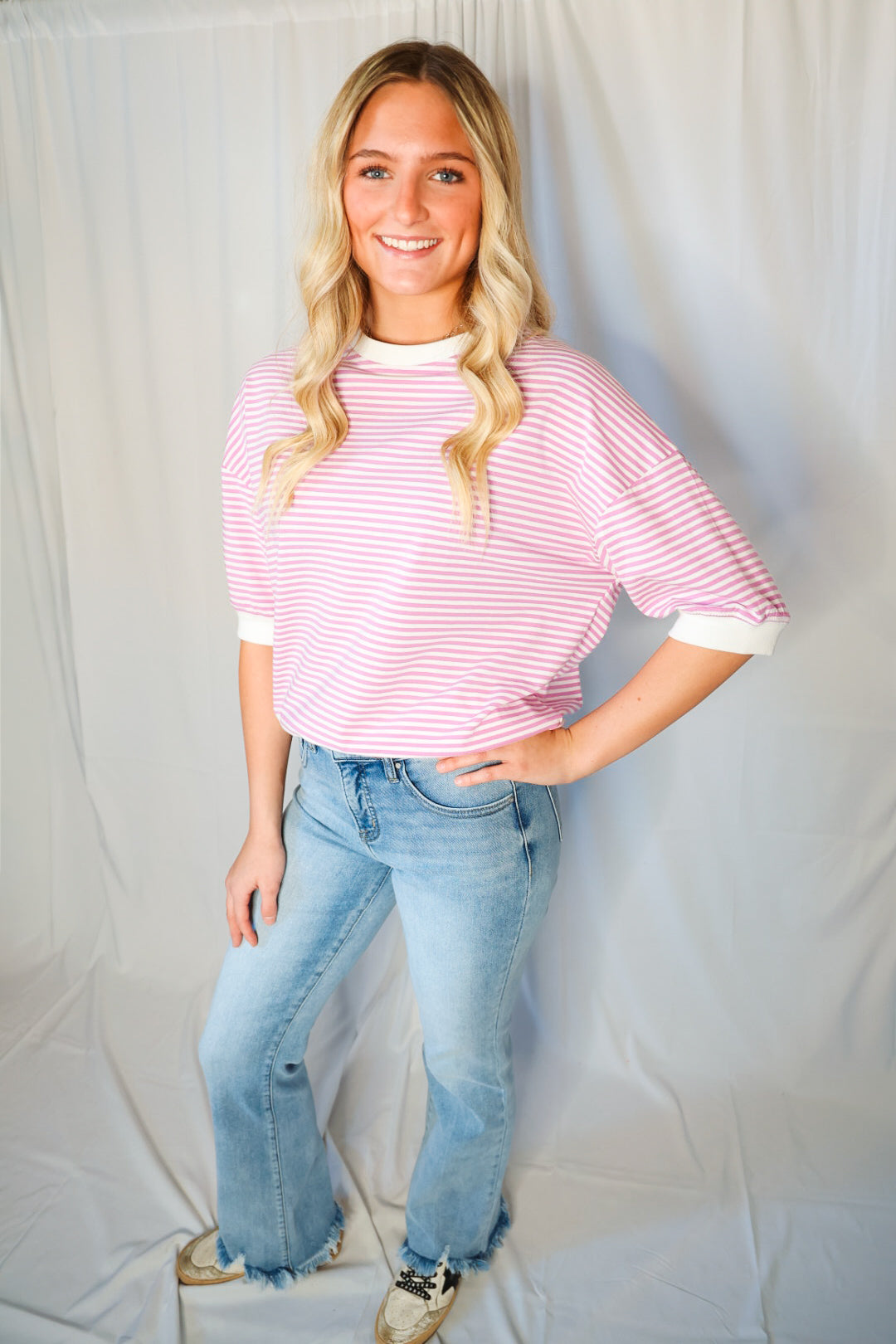 Striped Contrast Trim Banded Bottom Top