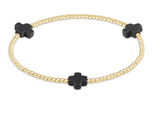 ENewton Signature Cross Gold Pattern 2mm Bead Bracelet - Onyx