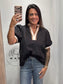 Black Bubble Sleeve Top with Multicolor Band