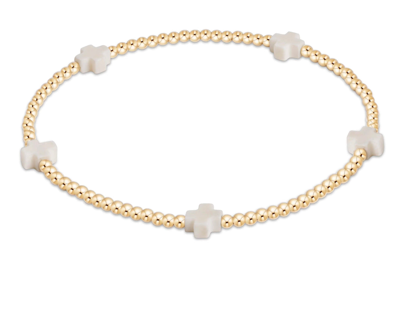 ENewton Signature Cross Small Gold Pattern 2mm Bead Bracelet-Off-White