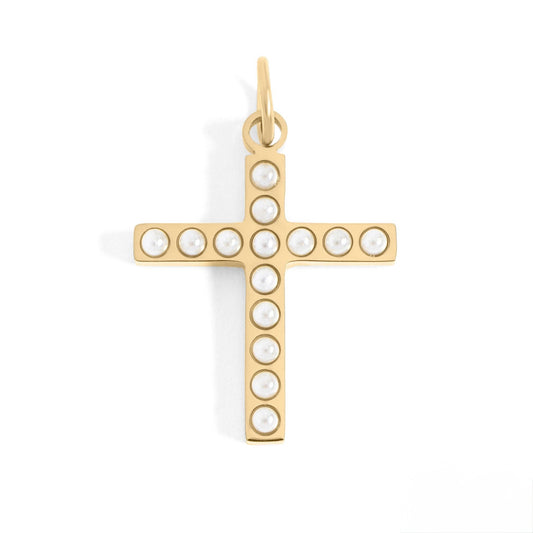 Pearl Beaded Cross Charm