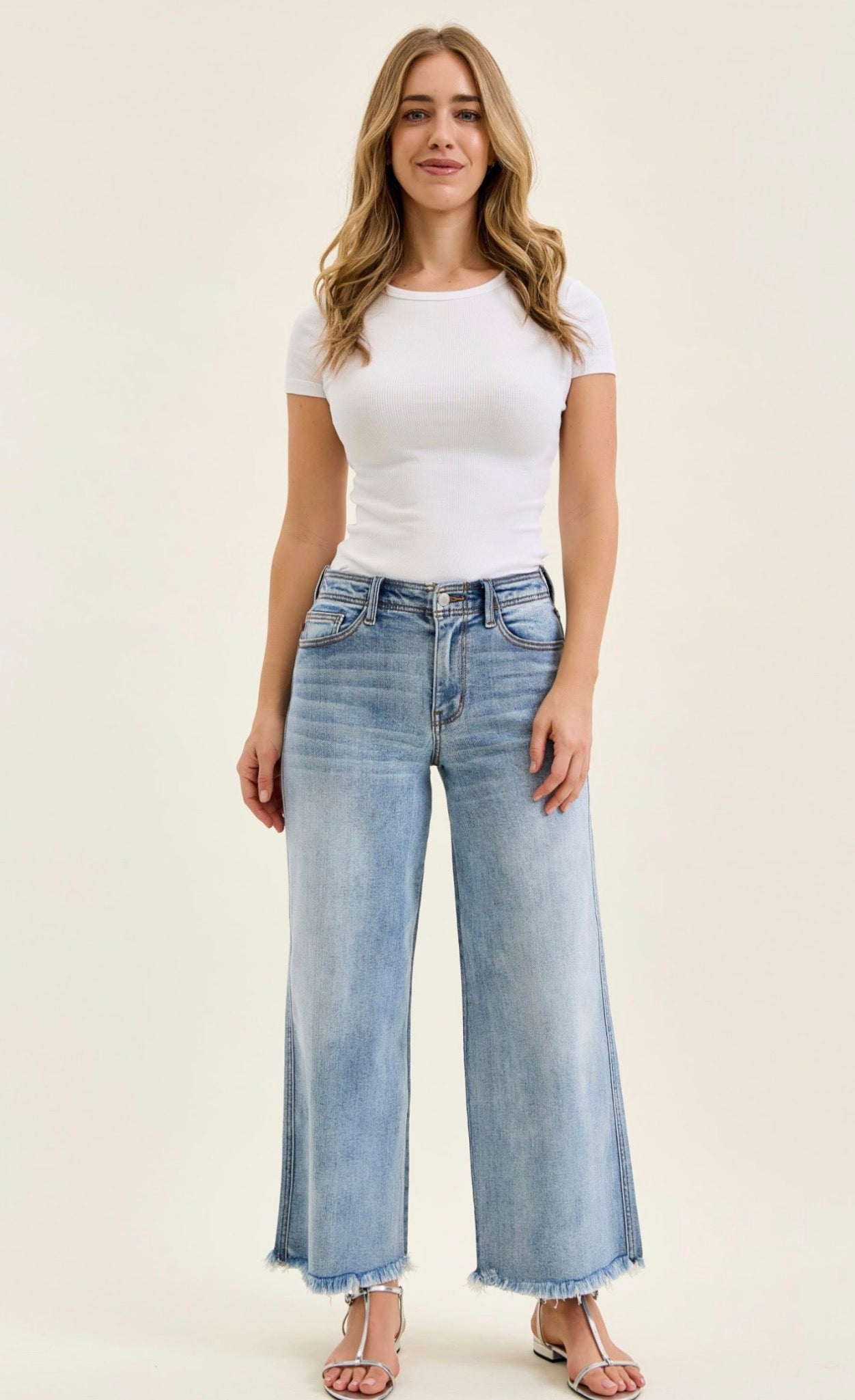 Judy Blue Mid Rise Wide Leg + Hollywood WB + Fray Hem