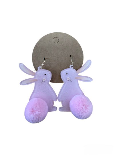 Glitter Bunny Pom Pom Earrings