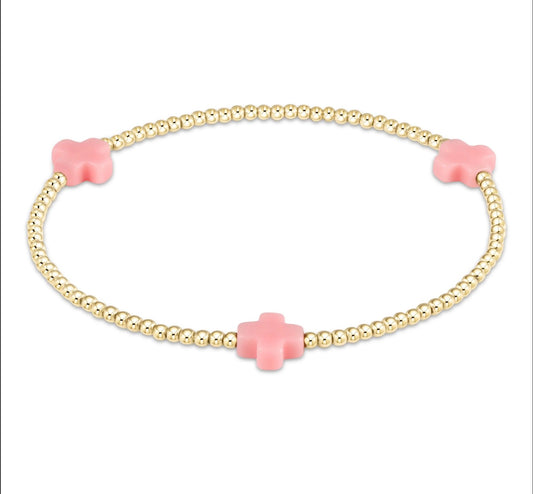 ENewton Signature Cross Gold Bead Bracelet - Pink