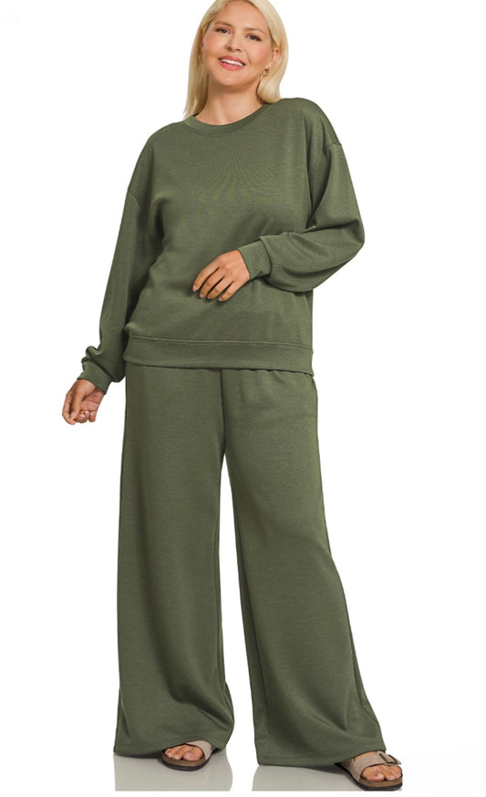 Scuba Crewneck Pullover & Pants Set, DK Olive