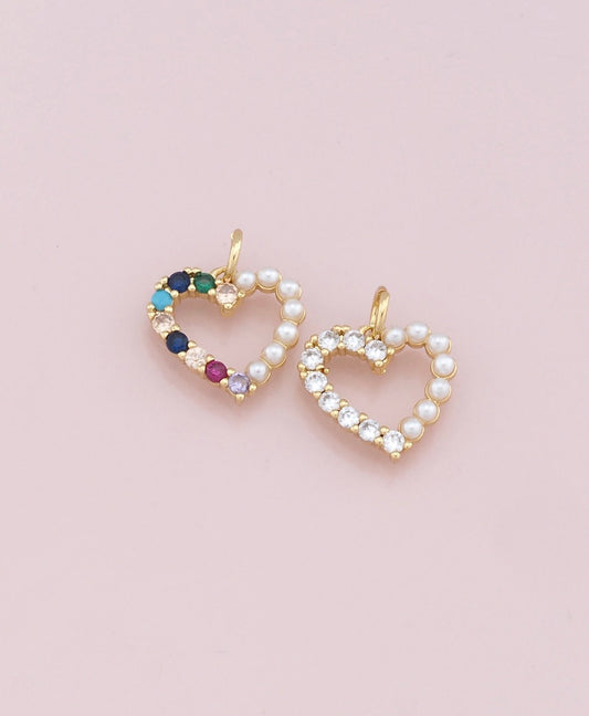 CZ Micro Pave Heart - Color Stone & Pearl Option