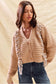 Checkered Plaid Lace Up Textured Button Down Sweater Cardigan