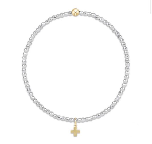 ENewton Bright Silver Faceted Hematite 2mm Bead Bracelet Signature Cross Gold Charm