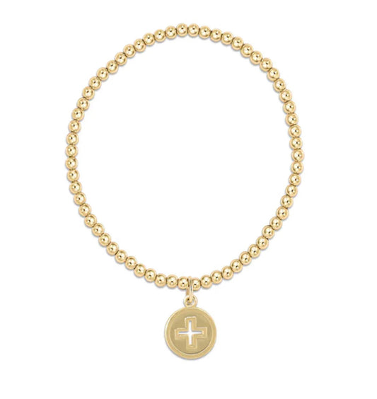 ENewton Classic Gold 3mm Bead Bracelet - Signature Cross Gold Disc