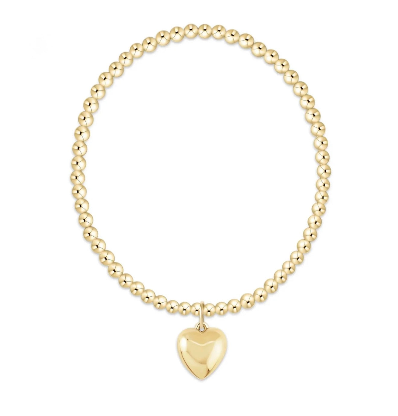 Gold beaded bracelet with a heart charm stackable stretch jewelry enewton for women on a white background