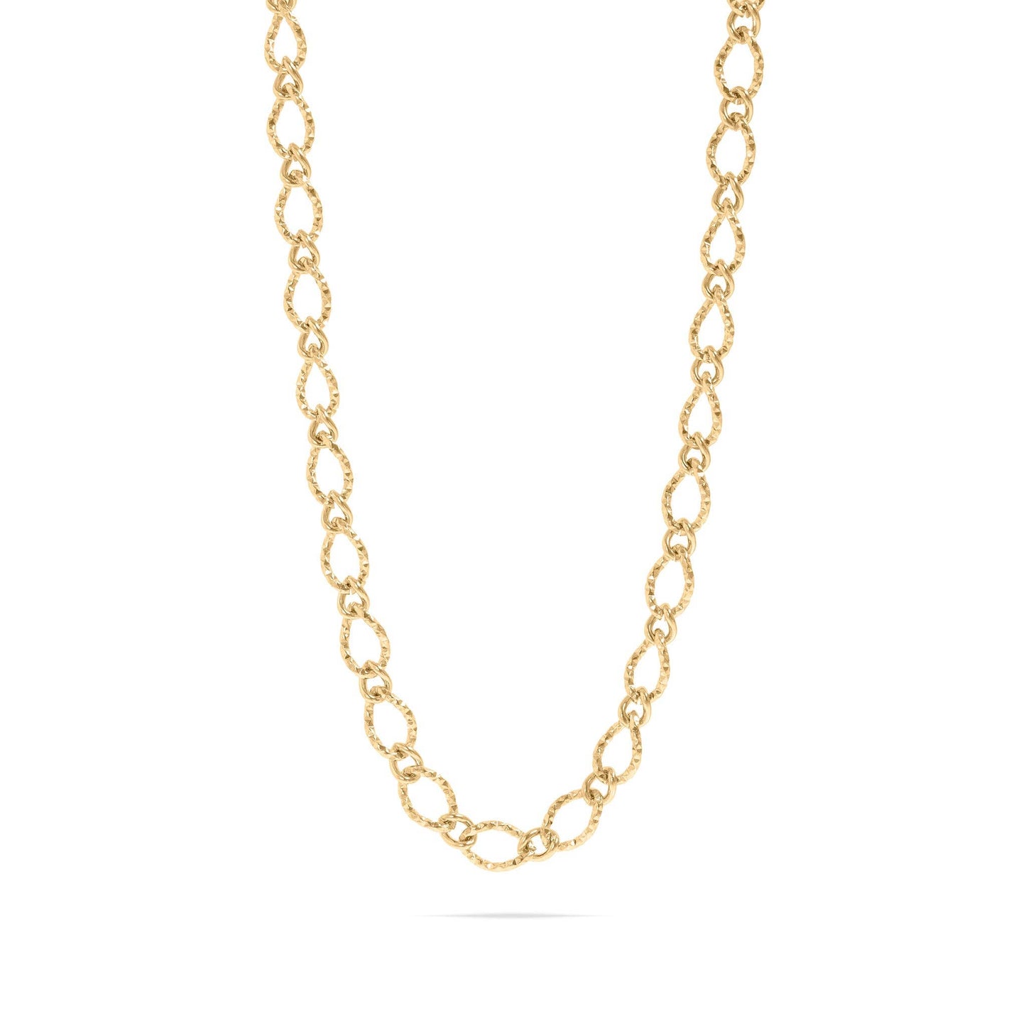 Gold chain necklace on a white background