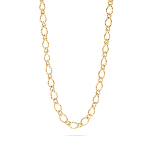 Gold chain necklace on a white background