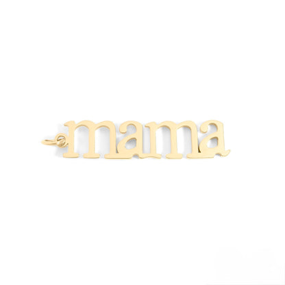 Gold 'mama' necklace on a white background