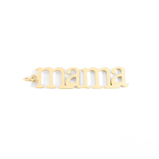 Gold 'mama' necklace on a white background