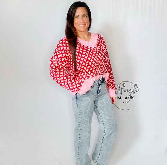 Textured Colorblock V-Neck Sweater