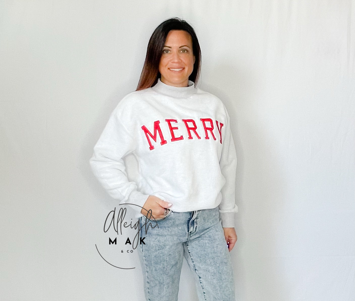 Merry Embroidered Inside Out Mockneck Sweatshirt