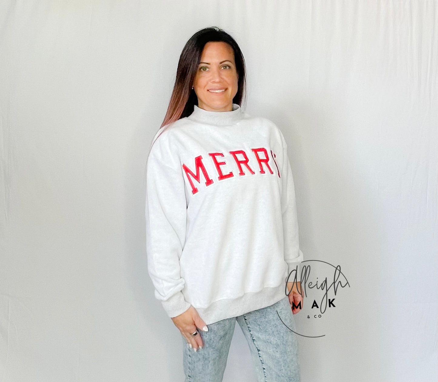Merry Embroidered Inside Out Mockneck Sweatshirt