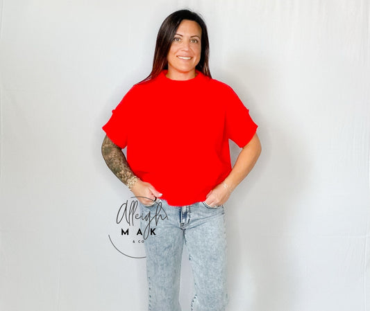 Stay Festive Red Short Sleeve Sweater Top