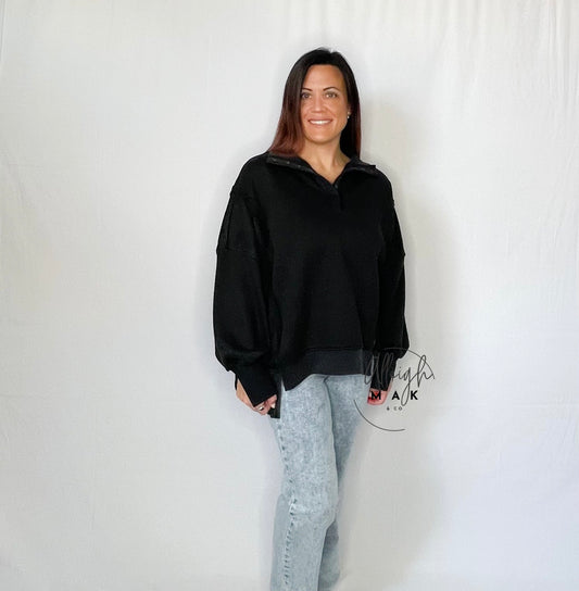 Mineral Washed Quarter Snap Sweatfleece Top