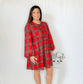 Checkered Plaid Front Tie Round Neck Mini Dress