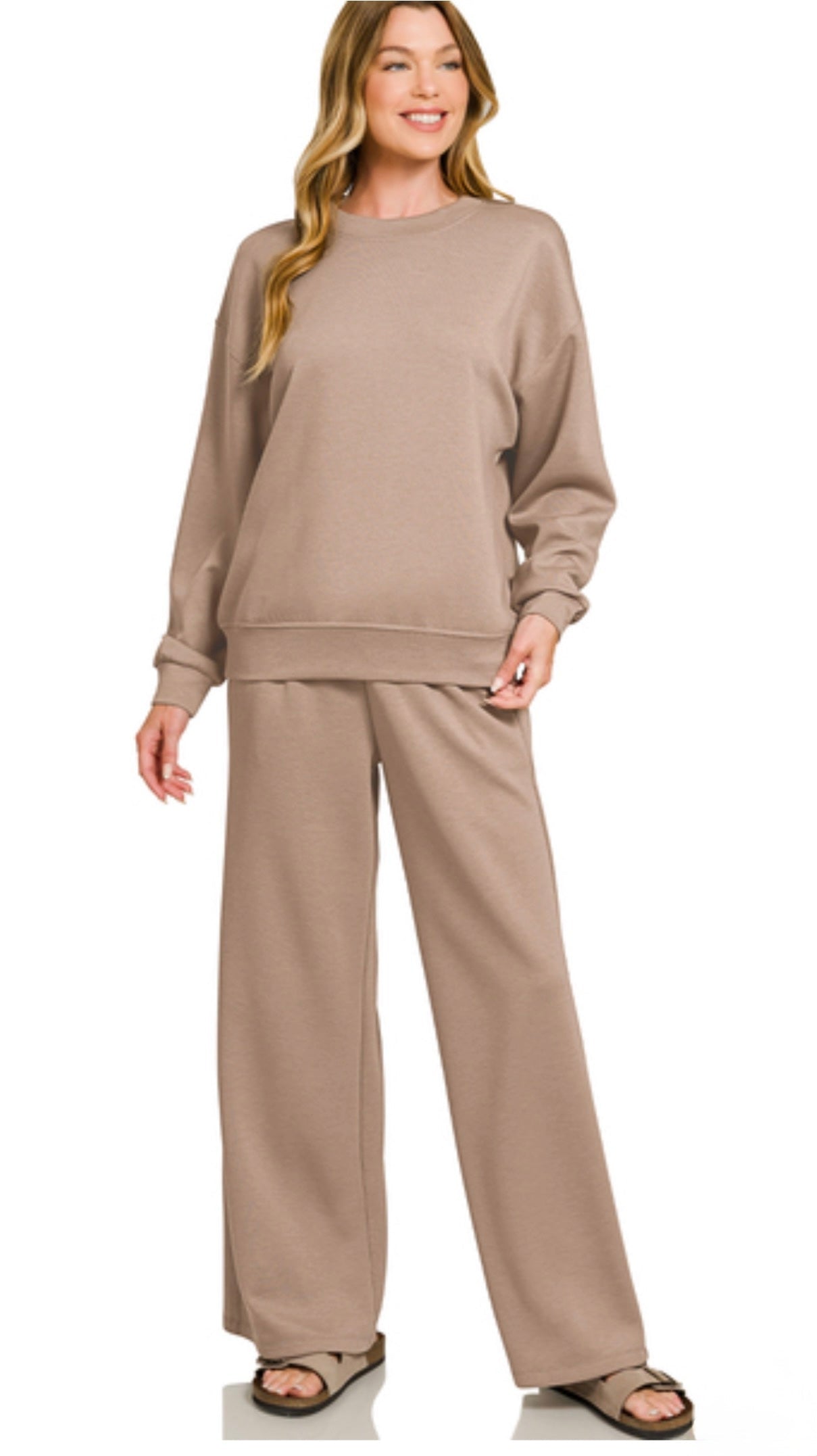 Scuba Crewneck Pullover & Pants Set Plus, Cocoa