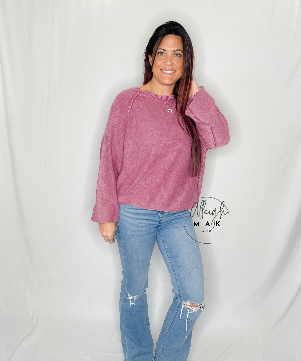 Mineral Washed Knitted Orchid Sweater Top