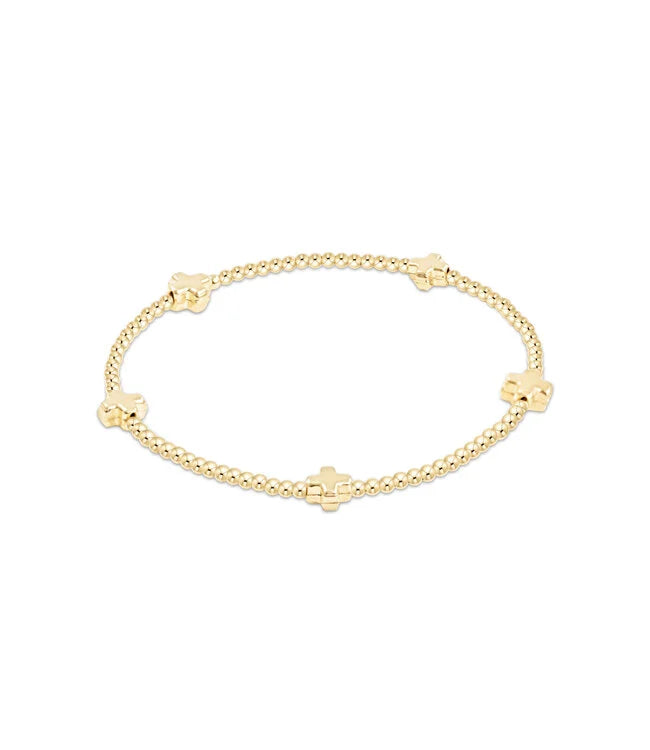 ENewton Signature Cross Small Gold Pattern 2mm Bead Bracelet