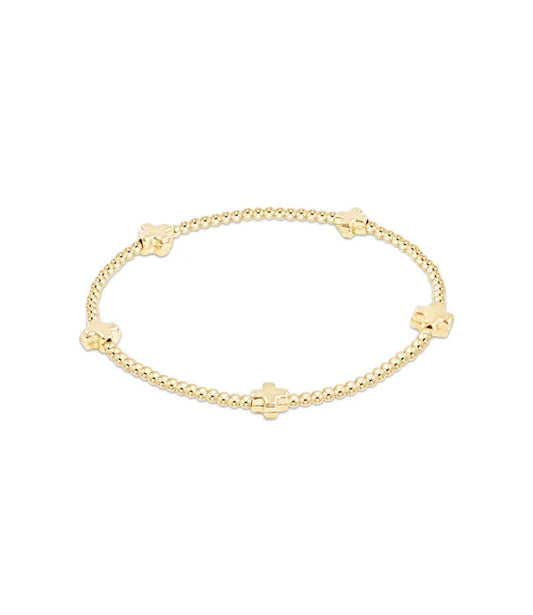 ENewton Signature Cross Small Gold Pattern 2mm Bead Bracelet