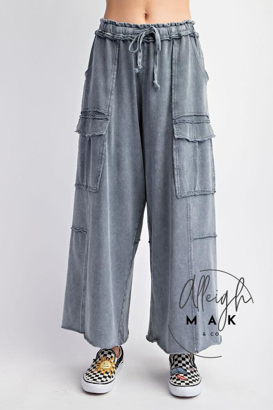 Mineral Washed Wide Leg Pants