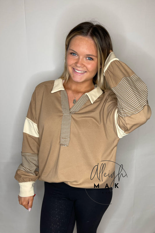 V-Neck Khaki Cream Top