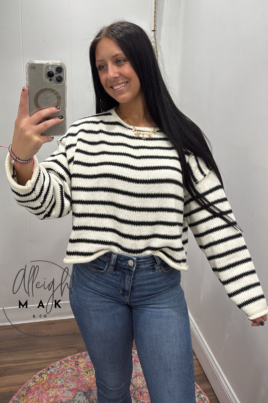 Striped Boxy Sweater Black