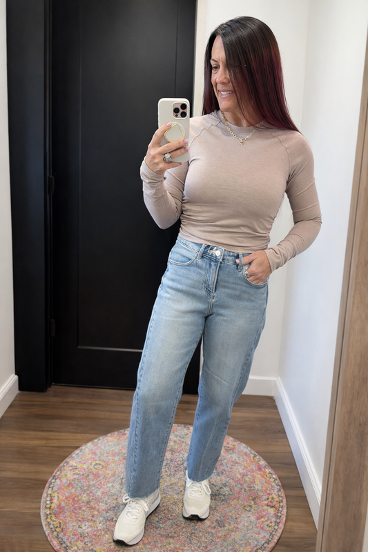 Risen Slouchy Cropped Barrel Curved Side Seam Detail Jeans