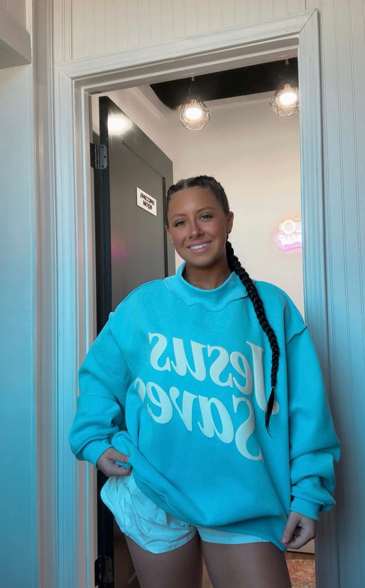 JESUS SAVES Mock Neck Sweatshirt