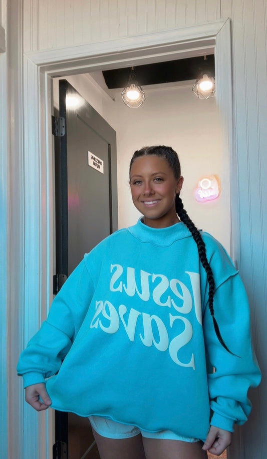 JESUS SAVES Mock Neck Sweatshirt