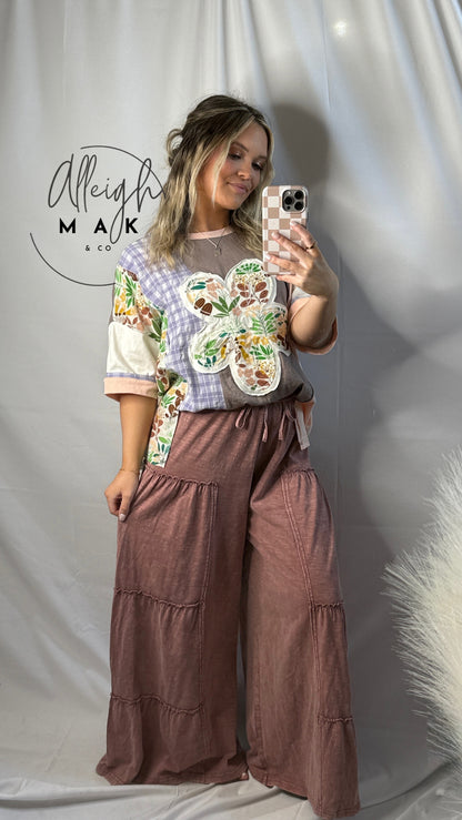 Smocked Waist Mineral Washed Tiered Pants