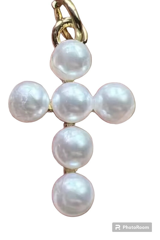 Pearl Cross Charm