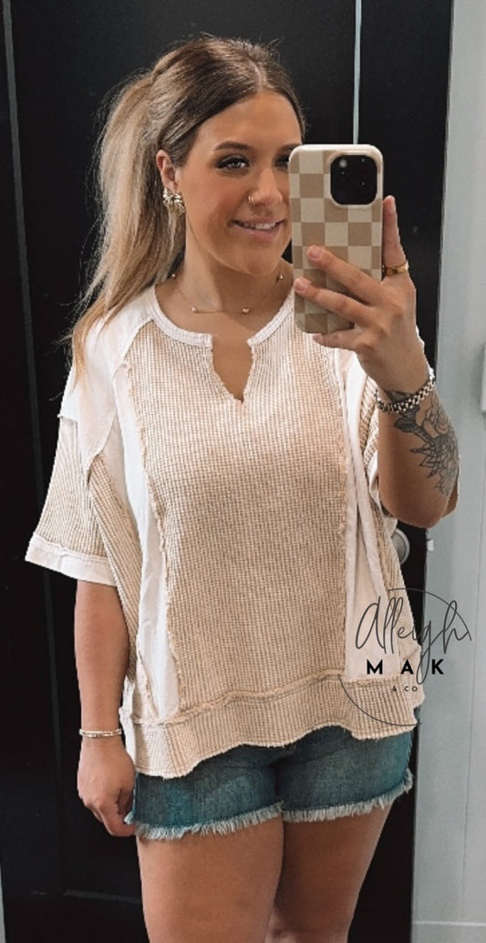 Textured Waffle Patchwork Top