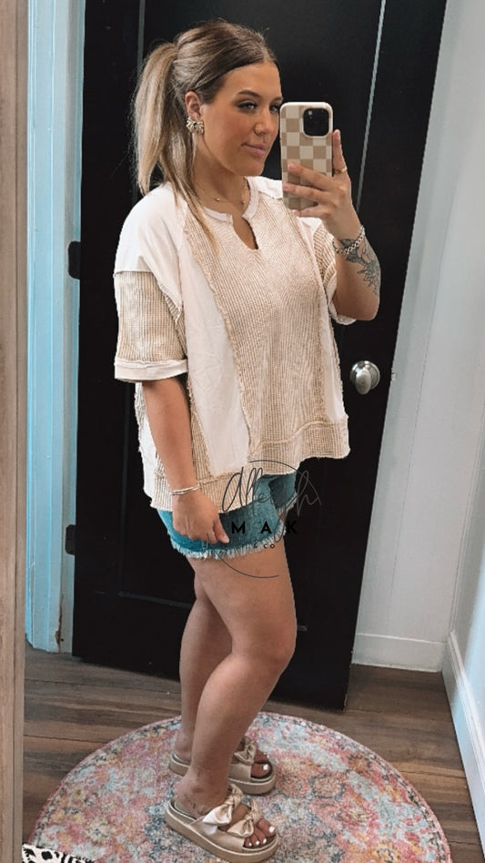 Textured Waffle Patchwork Top