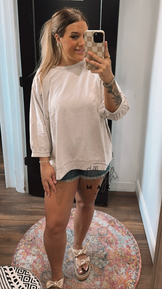 Three Quarter Sleeves Mineral Wash Top