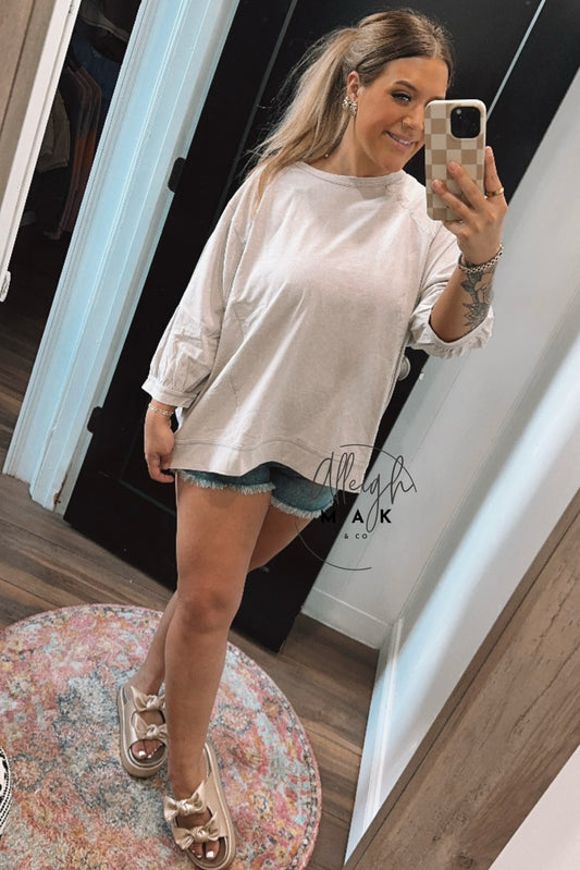 Three Quarter Sleeves Mineral Wash Top