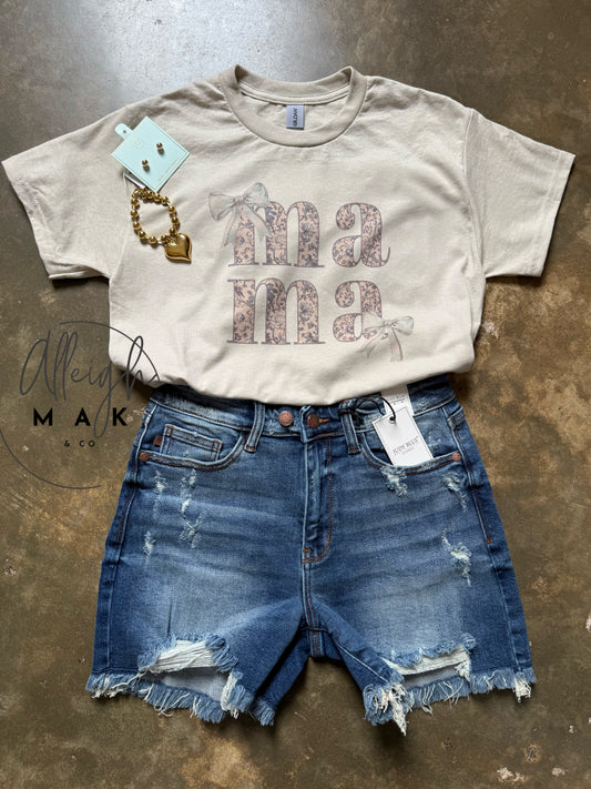 Dusty Blue Floral "Mama" Shirt