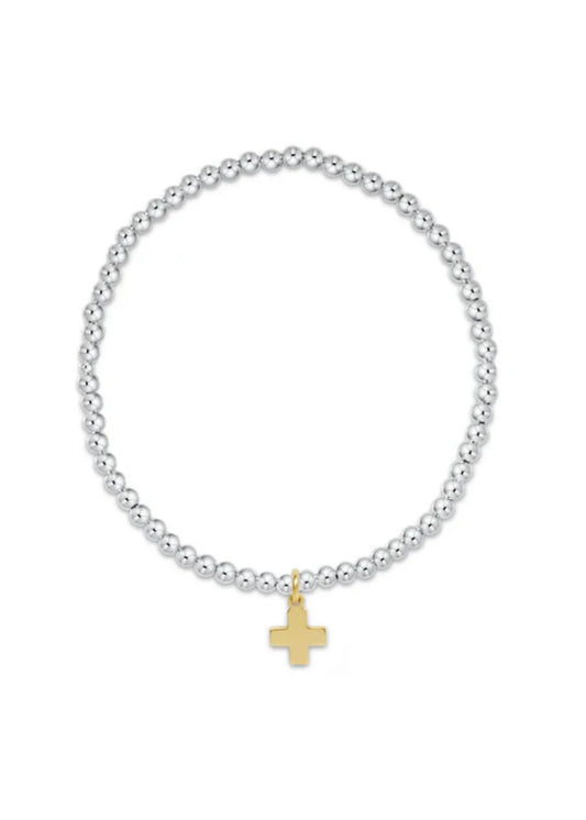 ENewton Extends Classic Sterling Mixed Metal 3mm Bead Bracelet - Signature Cross Gold Charm