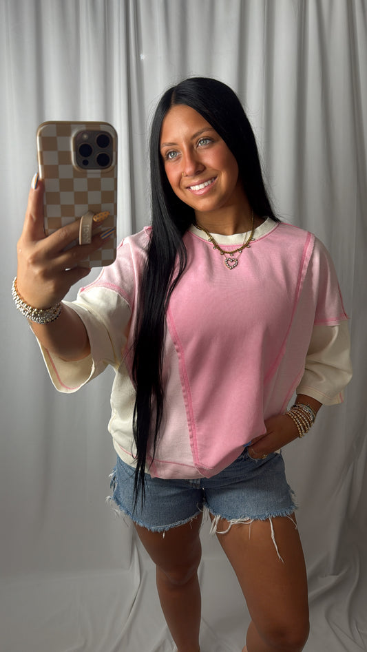 Pink Mellow Color Block Top