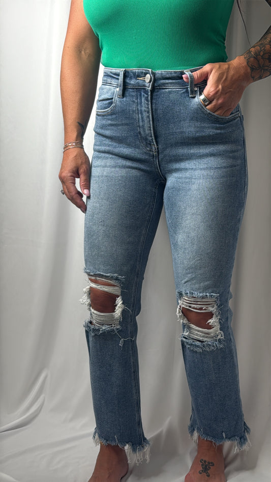 Risen High Rise-Crop Straight Jeans - Stretchy